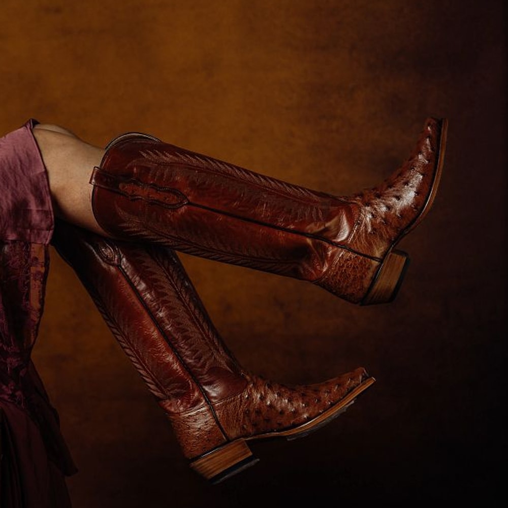 Carolina 17" Full Quill Ostrich western boots in Brown.