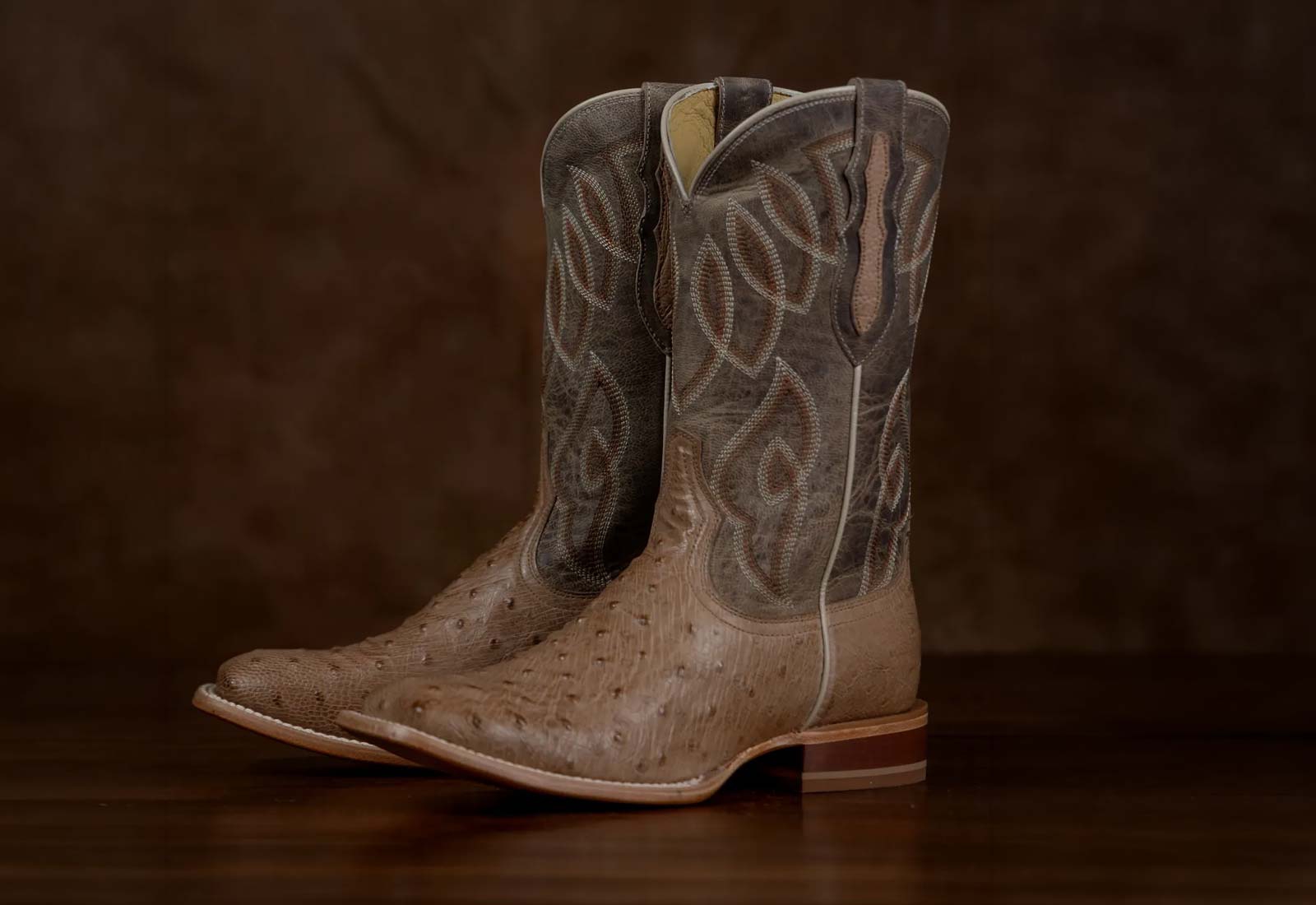 Featuring the Cheyenne 11" Ostrich western boot in tan.