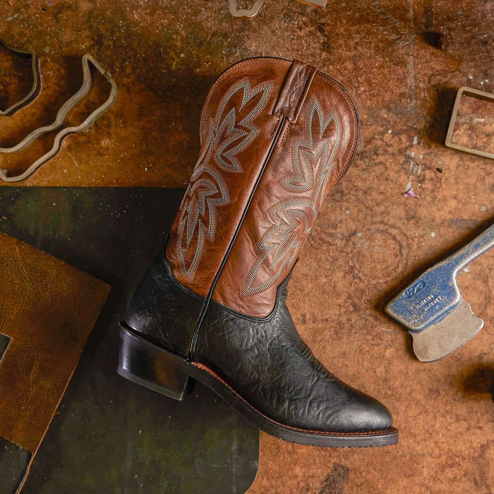 Featuring the Fernando 12" Western boot in brown and black.