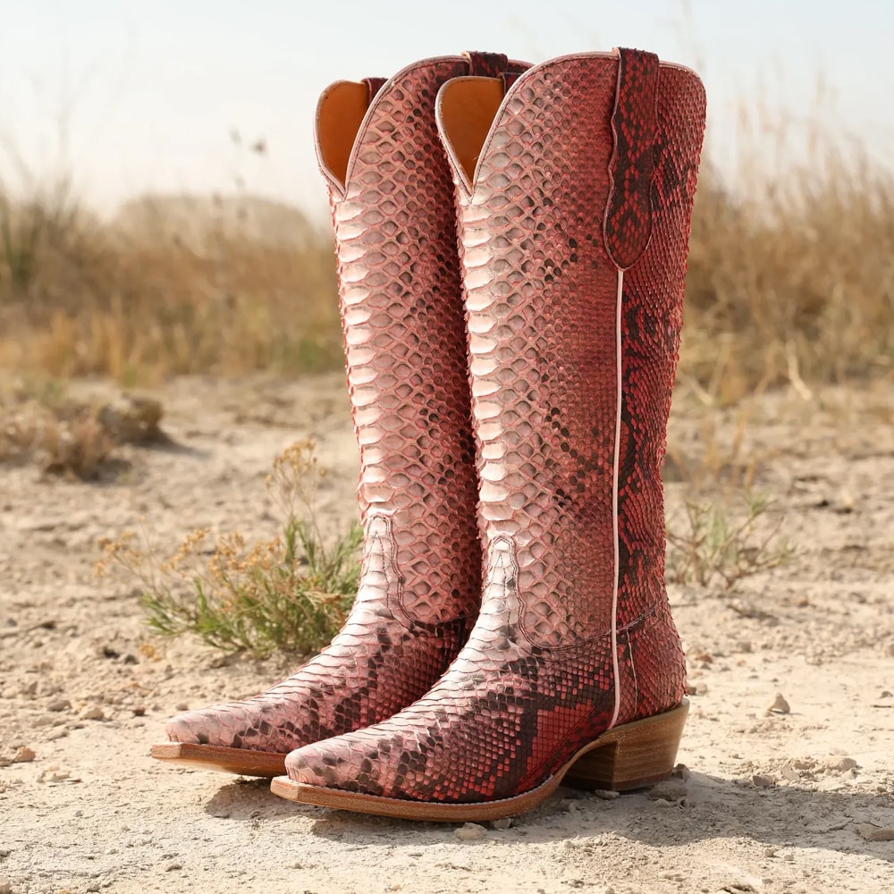 Sadie 15&rdquo; Python western boot in Red.