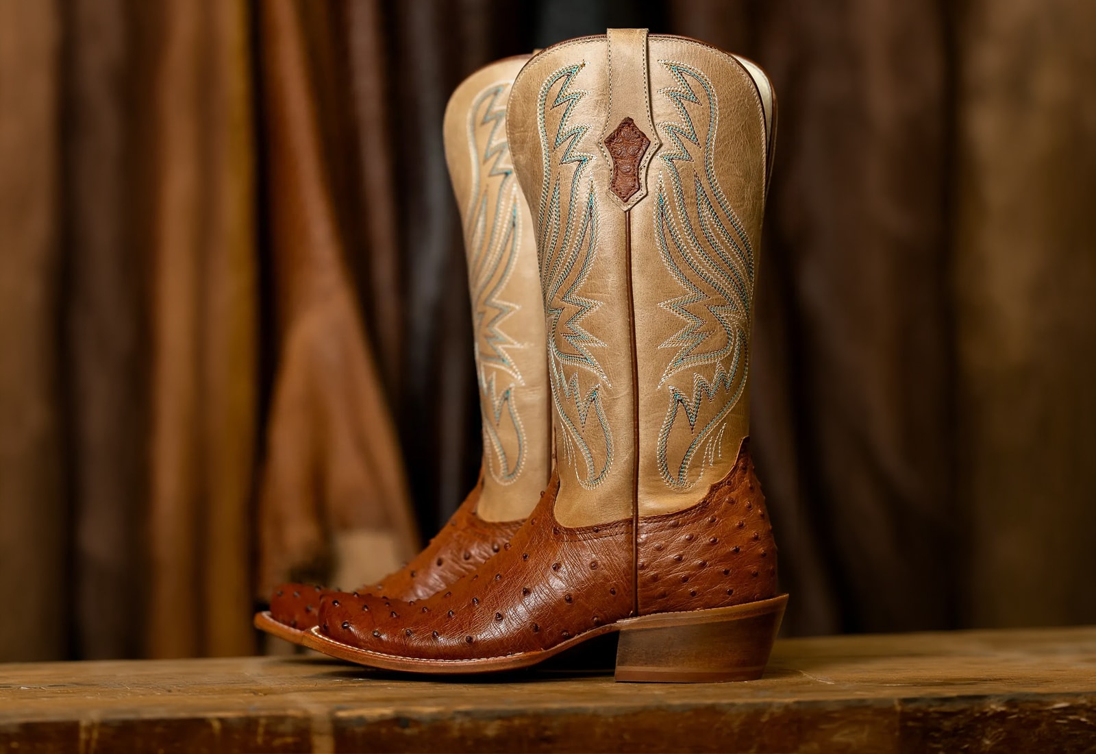 Zaire 13" Full Quill Ostrich western boot in Brown.