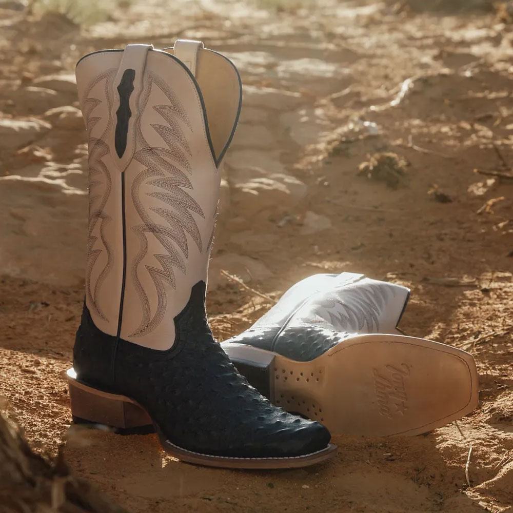 Featuring the Tyler 13" Ostrich western boot in Grey.