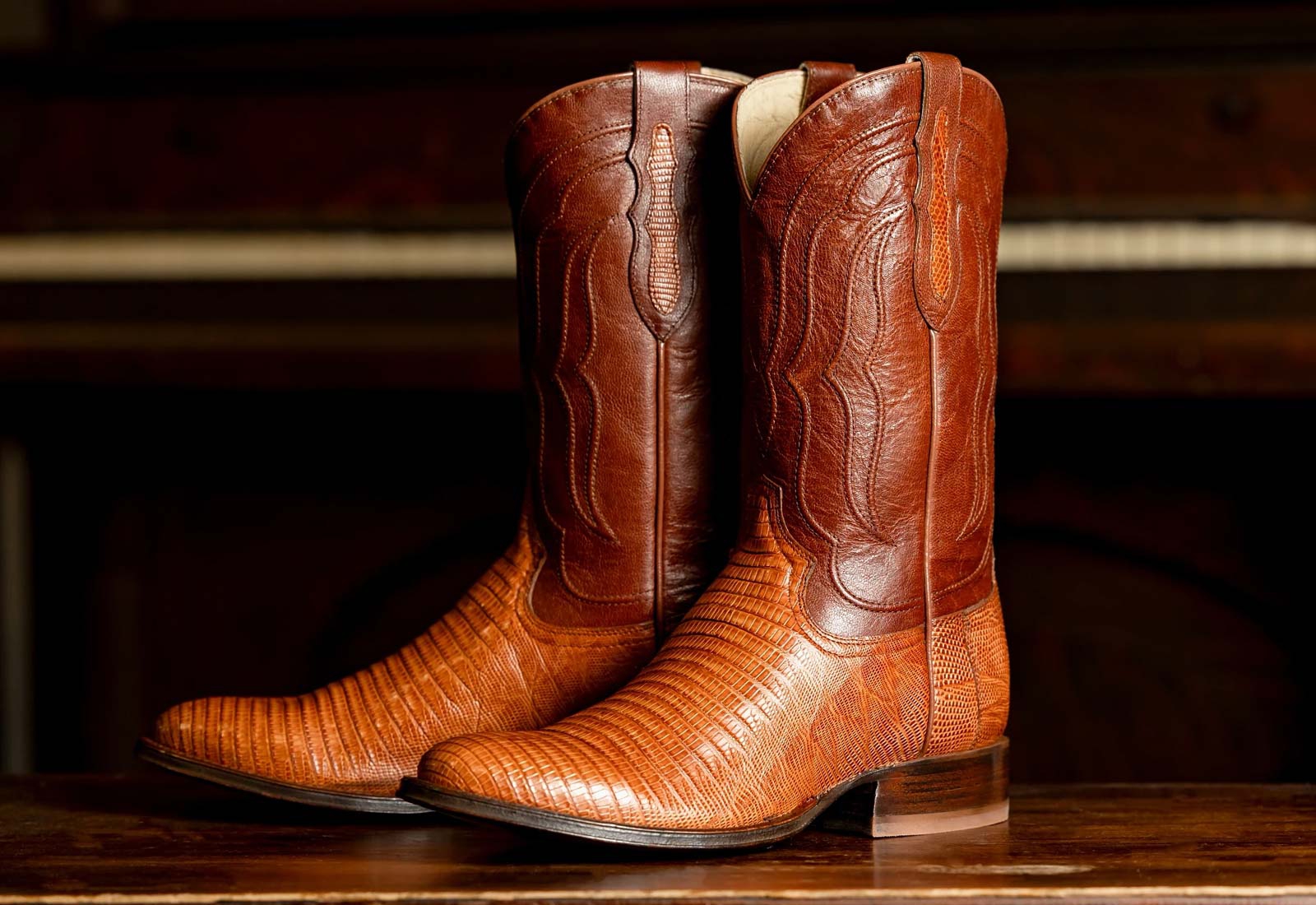 Kirtland 12" Lizard boot in Brown.
