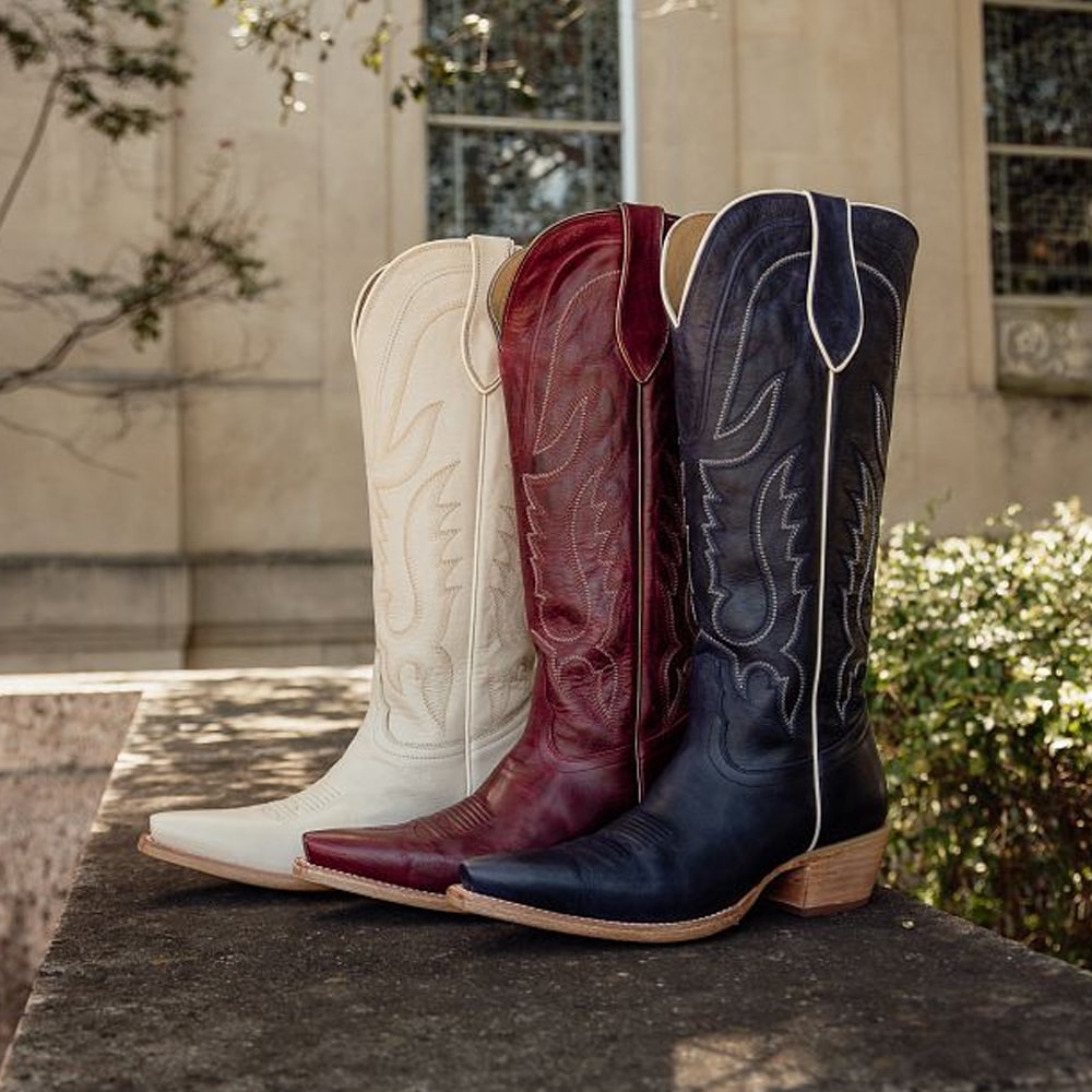 Featuring the Jess 15" Western in white, blue, and red.