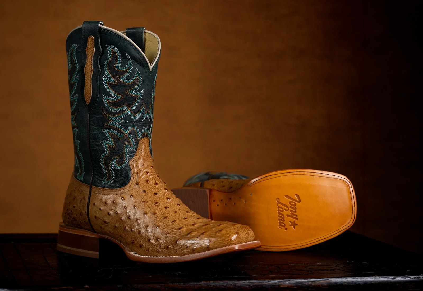 Blaine 11" Ostrich western boot in Tan.